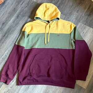 Quicksilver Yellow Green Burgundy Colorblock Hooded Sweatshirt Size XL